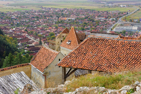 View of Rasnov from fortress. Transylvania, Brasov, Romaniaの写真素材