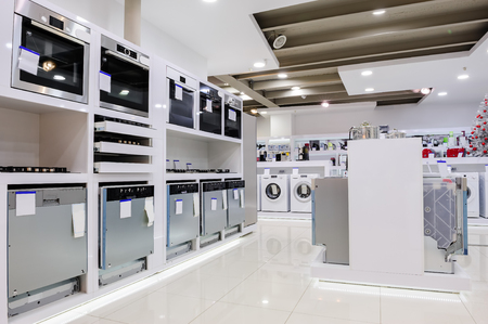 Gas and electric ovens and other home related appliance or equipment in the retail store showroom