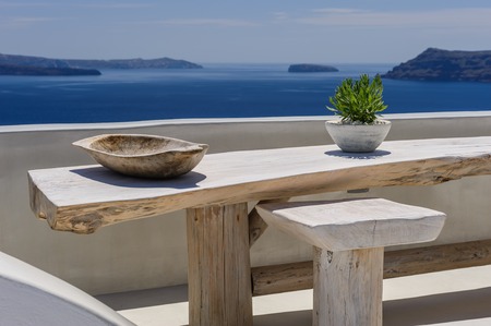 Luxury decks and patios of Oia, Santorini, Greeceの写真素材