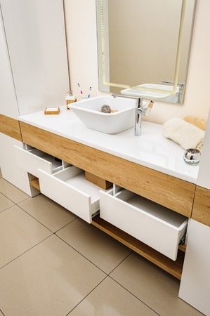 Bathroom interior detail with sink and faucetの写真素材