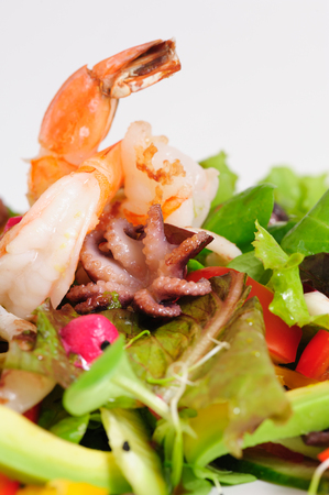 Seafood salad with fresh vegetablesの写真素材