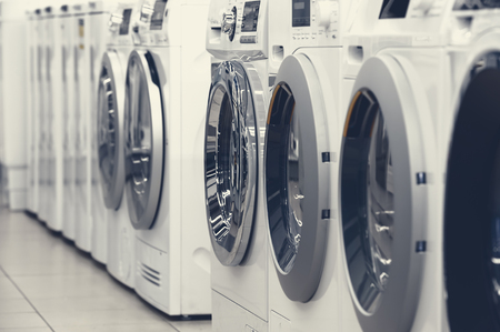 washing mashines in appliance storeの写真素材
