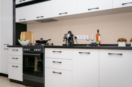 Modern black and white kitchenの写真素材