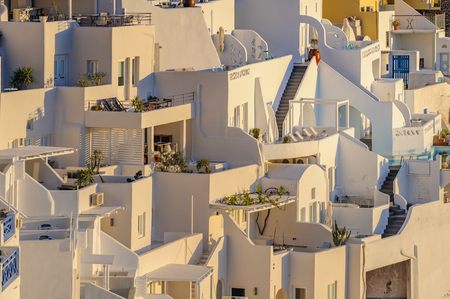 Fira village street view at Santorini island, Greeceの写真素材