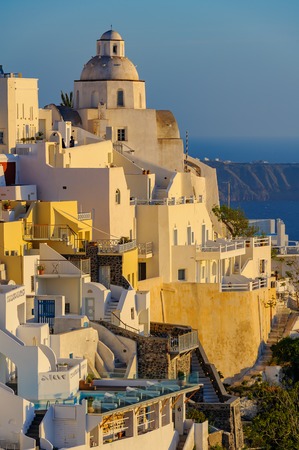 Fira village street view at Santorini island, Greeceの写真素材