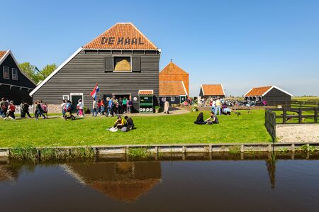 Traditional Dutch village houses in Zaanse Schans, Netherlandsのeditorial素材