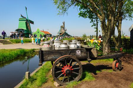 Traditional Dutch village houses in Zaanse Schans, Netherlandsのeditorial素材