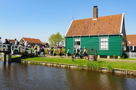 Traditional Dutch village houses in Zaanse Schans, Netherlandsのeditorial素材