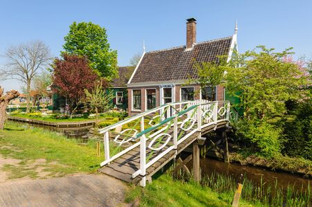 Traditional Dutch village houses in Zaanse Schans, Netherlandsのeditorial素材