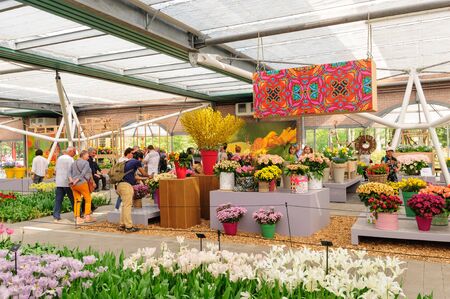 Flower beds of Keukenhof Gardens in Lisse, Netherlandsのeditorial素材