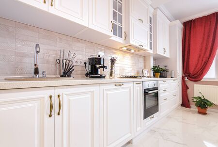 Luxury modern white kitchen interiorの写真素材