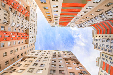 Wide angle shot of brand new apartments buildings exteriorのeditorial素材