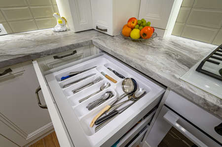 White kitchen in classic styleの写真素材