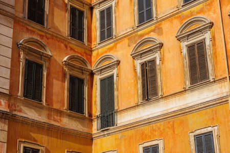 Windows of usual old residential buildings in Rome, Italyのeditorial素材