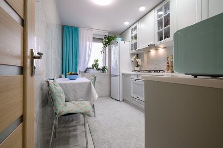 New light grey modern well designed kitchen interior