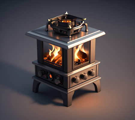Portable travel gas or firewood or coal stove, AI generated 3D illustration, reference modelの素材