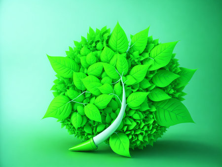 Abstract concept of green energy, alternative energy generation, renewable energy and environment conservation on our planet. AI generativeの写真素材