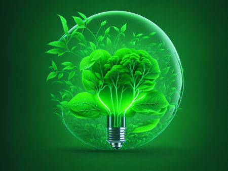 Abstract concept of green energy, alternative energy generation, renewable energy and environment conservation on our planet. AI generativeの写真素材