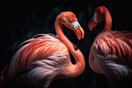 A flock of pink flamingos in nature. AI generative imageの素材