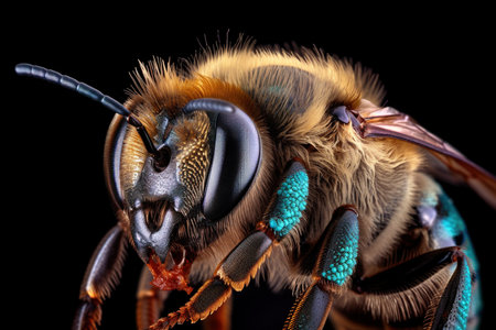 A macro extreme closeup of fluffy bumblebee. AI generative imageの素材