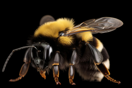 A macro extreme closeup of fluffy bumblebee. AI generative imageの素材