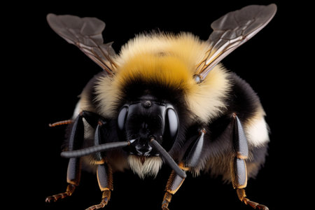 A macro extreme closeup of fluffy bumblebee. AI generative imageの素材