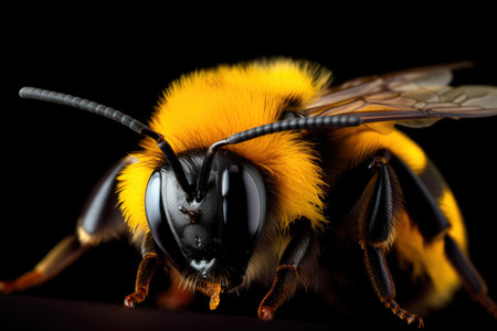 A macro extreme closeup of fluffy bumblebee. AI generative imageの素材