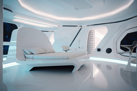 A architectural view to comfortable futiristic bedroom. AI generative imageの素材