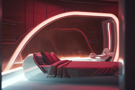 A architectural view to comfortable futiristic bedroom. AI generative imageの素材