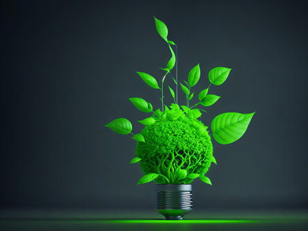 Abstract concept of green energy, alternative energy generation, renewable energy and environment conservation on our planet. AI generative illustrationの素材