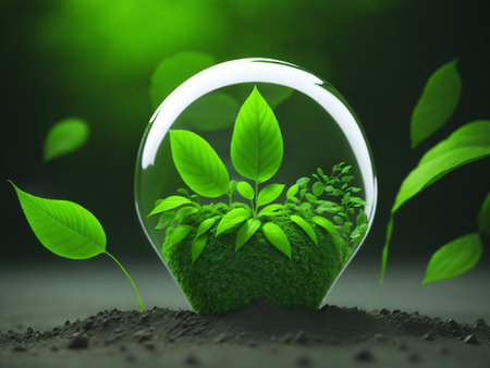 Abstract concept of green energy, alternative energy generation, renewable energy and environment conservation on our planet. AI generative illustrationの素材