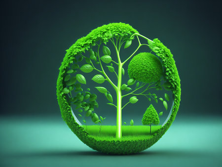 Abstract concept of green energy, alternative energy generation, renewable energy and environment conservation on our planet. AI generative illustrationの素材