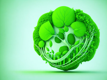 Abstract concept of green energy, alternative energy generation, renewable energy and environment conservation on our planet. AI generative illustrationの素材