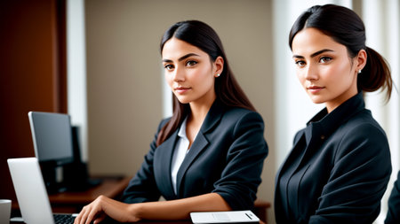 Twins office workers at work doing the daily routines. AI generated imageの素材