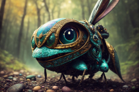 Tiny cute creature that look like strange-looking Easter bunny if it was crossed with Easter egg. AI generatedの素材