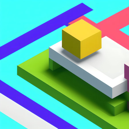 Abstract mess of stacked multi-colored blocks. Concept background or cover for something creative, diverse, expanding, rising or growing. AI generatedの素材