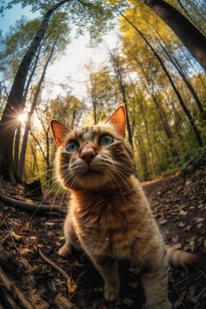 A self portrait of a forest cat in nature. AI generative imageの素材