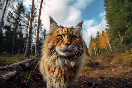 A self portrait of a forest cat in nature. AI generative imageの素材