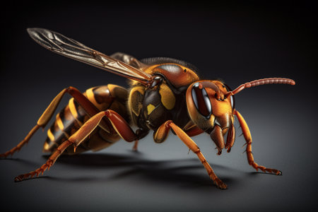 Extreme macro closeup of a hornet in nature, AI generative imageの素材