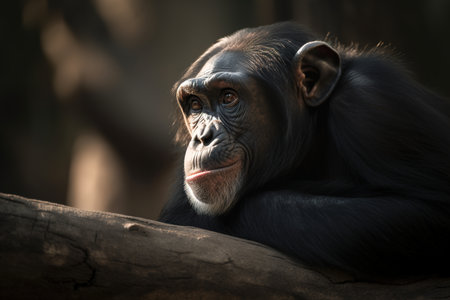 A self portrait of a chimpanzee in nature. AI generative imageの素材