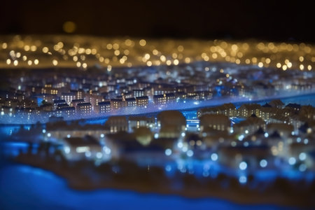 Tilt shift night cityscape, shallow deep of field focus, AI generative imageの素材