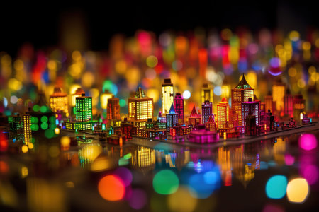 Tilt shift night cityscape, shallow deep of field, selective focus, bokeh, AI generative imageの素材