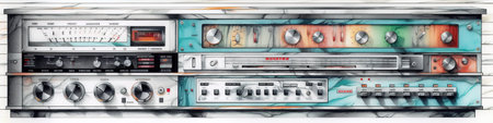 hi-fi tuner deck or amplifier, concept watercolor banner illustration isolated on white, AI generative imageの素材