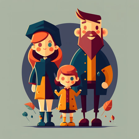 Family concept, father and mother with toddler son, flat style illustration, AI generative imageの素材