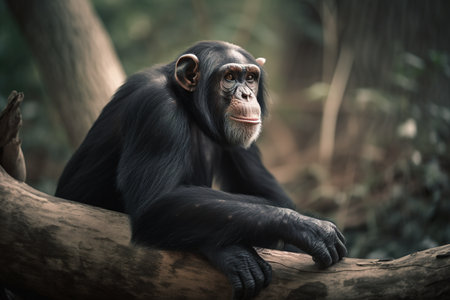 A self portrait of a chimpanzee in nature. AI generative imageの素材