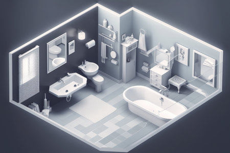 Isometric view to well designed bathroom showcase, AI generative imageの素材