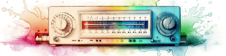 radio receiver or transiever, watecolor banner illustration isolated on white, AI generative imageの素材