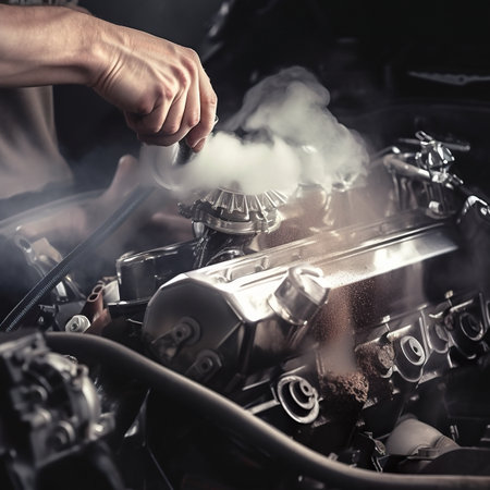 A close up of a person working on a car engine. AI generative imageの素材