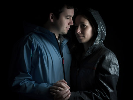 A man and a woman standing together in the dark. AI generative imageの素材