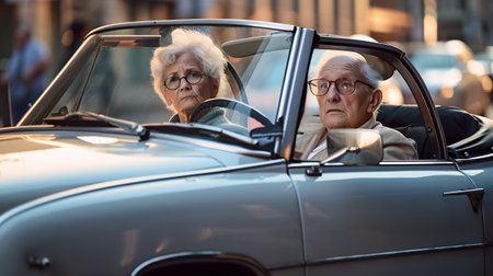 An older women couple sitting in a convertible car. AI generative imageの素材